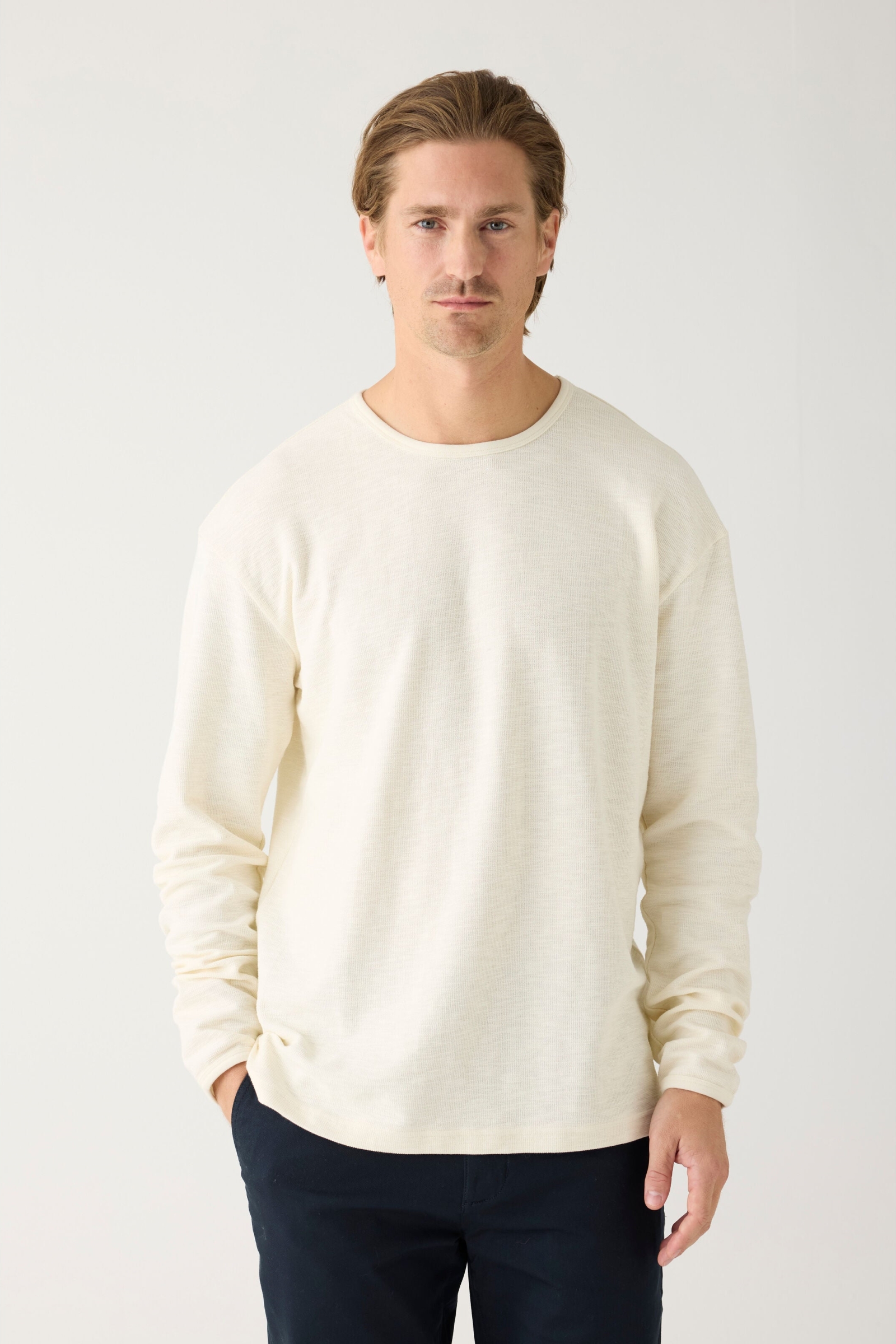 KnowledgeCotton Apparel Herren vegan LangÃ¤rmliges Strukturiertes Slub Egret WeiÃŸ