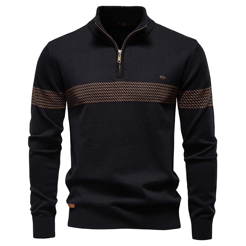 AIOPESON Thermal Men's Sweater Half Zip Knit Pullover Thick Warm Striped Design Knitted Outdoor Casual Sweater Men EUR L 75-85kg zwart