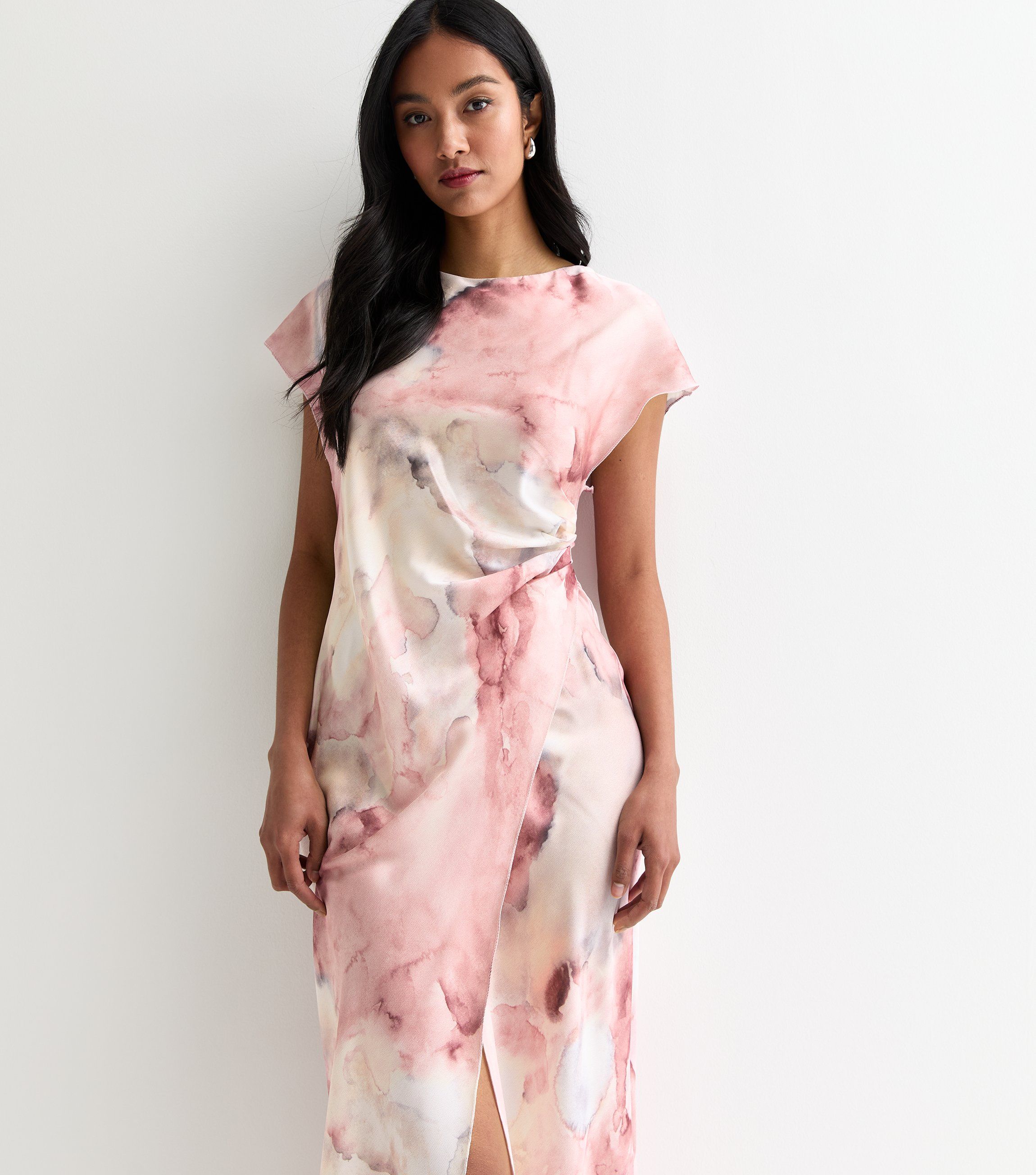 Gini London Roze Bloemen Waterprint Wikkeljurk Midii