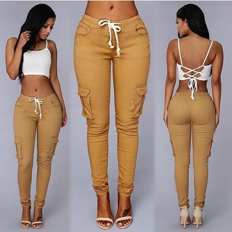 Secret Jam Y2K Streetwear Denim Pants High Waist Jeans Woman Cargo Elastic Sexy Skinny Pencil Jeans Plus Size S kaki