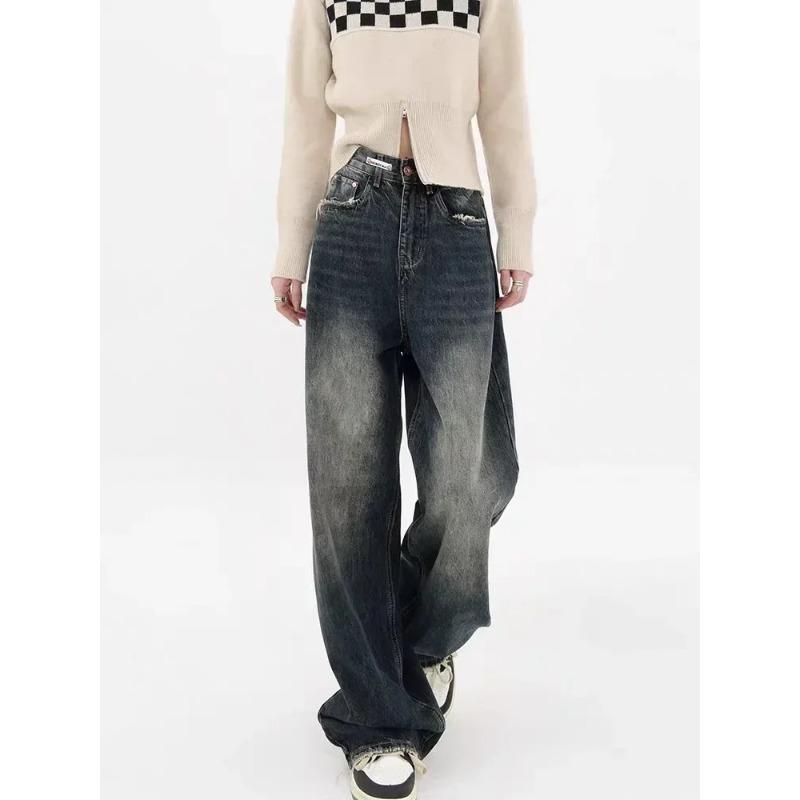 ZAZY-ZAooug Baggy Jeans Dames Retro Mode Herfst Hoge Taille Broek Losse Wijde Pijpen Denim Vrouwelijke Broeken XXXL blauw