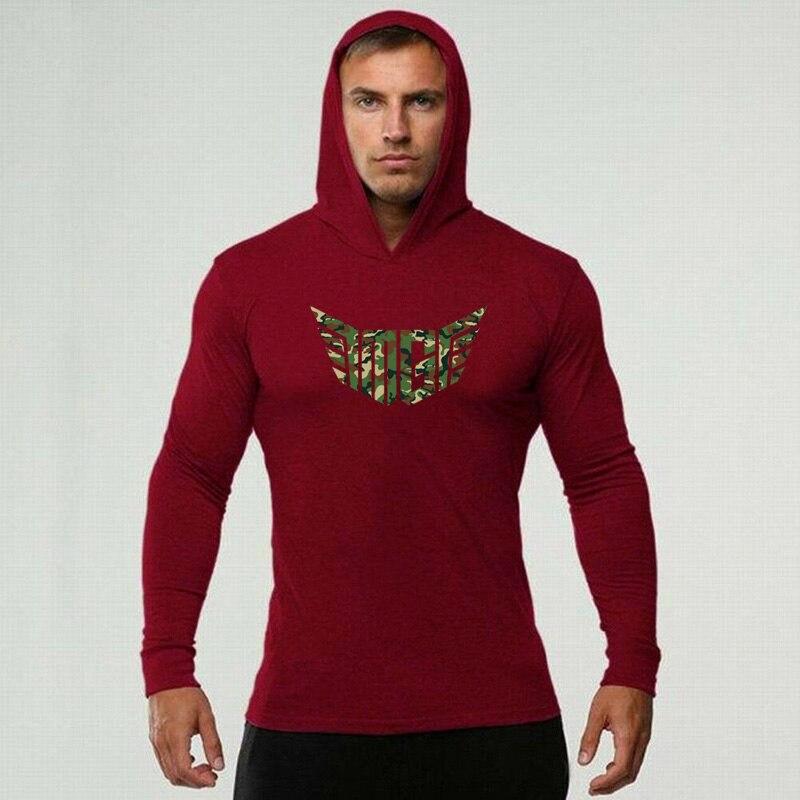 Muscleguys katoenen herensweater met capuchon dunne jeugd Koreaanse versie mode slanke tops trend fitness sport hardloopshirt XXL bordeaux
