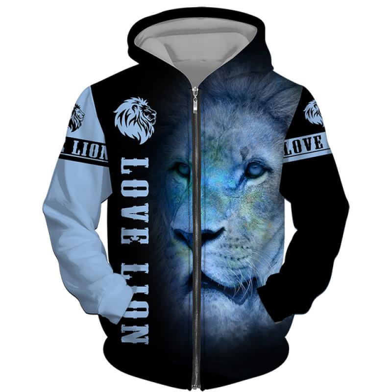 TIP723 Lente Herfst Heren Rits Hoodie Sweatshirts 3D Dier Leeuw Beest Afdrukken Capuchon Trui Mode Jas Casual Sportkleding L