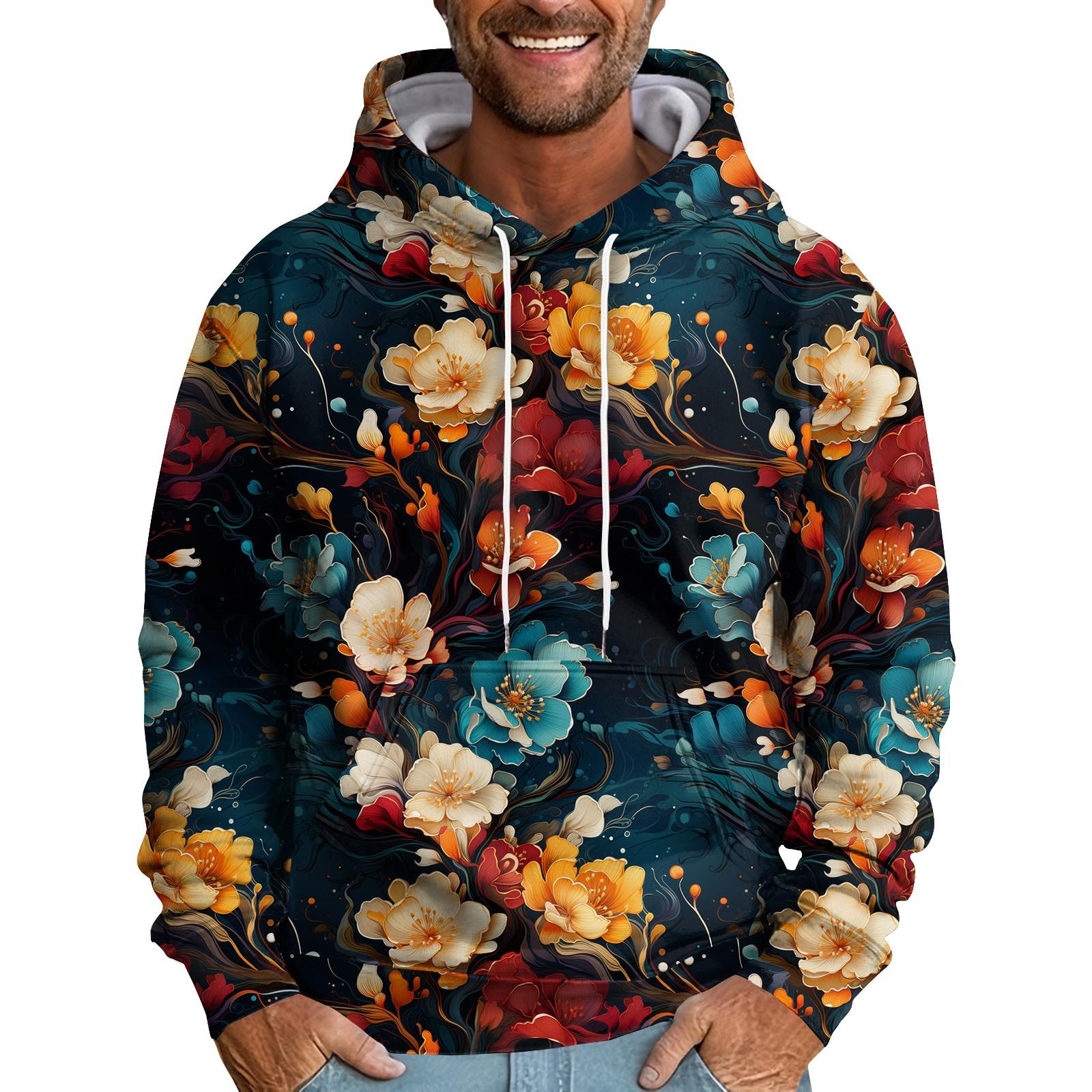 Xingben Four Heren Losse Bloemen Bedrukte Capuchon Sweatshirt Heren Casual Mode Sport Sweatshirt XXXXL