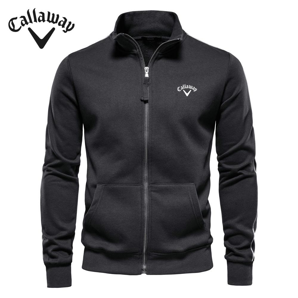 Callaway Geborduurde Herfst Winter Nieuwe Heren Opstaande Kraag Rits Lange Mouw Sweatshirt Sport Contrasterende Kleur Casual Cardigan Jas XXL