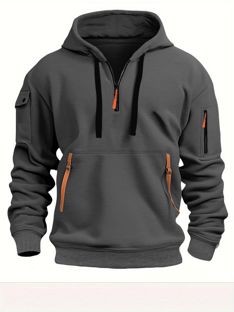 Cloudy and sunny days Men's Sporty Casual Hooded Sweatshirt - Ribbed Cuffs & Hem,  Machine Washable, Solid Color for Hiking & Outdoor Activities S