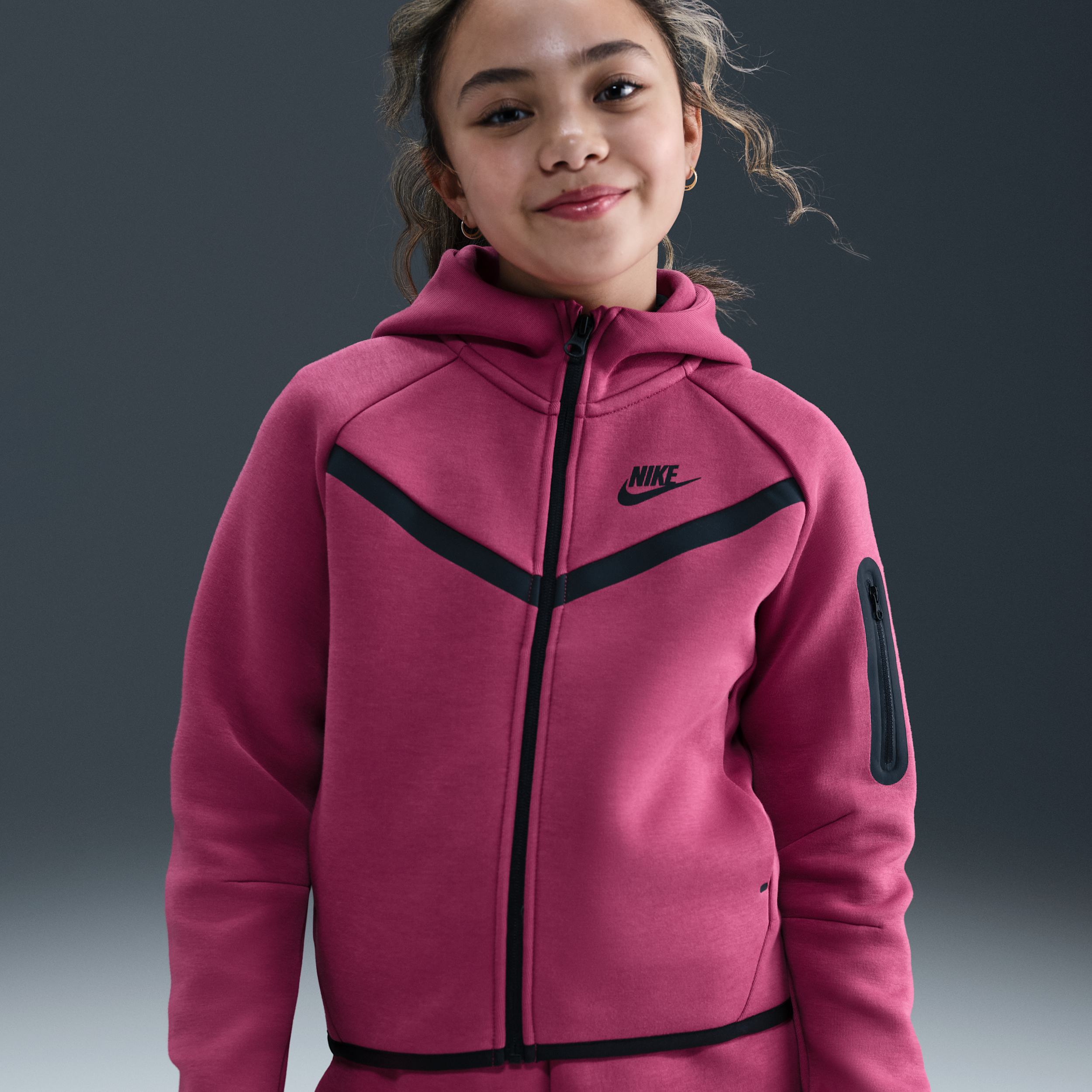 Nike Tech Fleece hoodie met rits voor meisjes - Paars