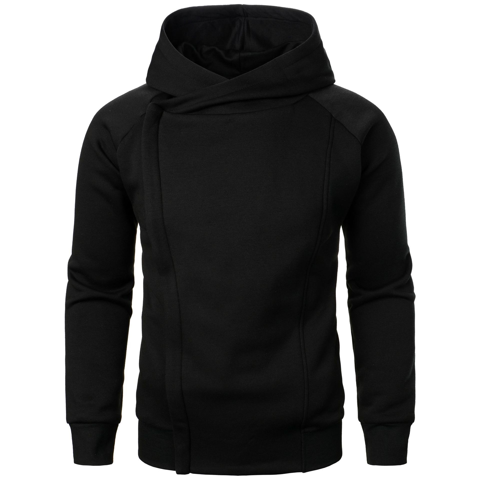 Garbword Herenhoodie Eendelig sporttrui Diagonale rits Koreaanse mode Streetwear capuchontrui Herentops voor warmte Yasheng S zwart