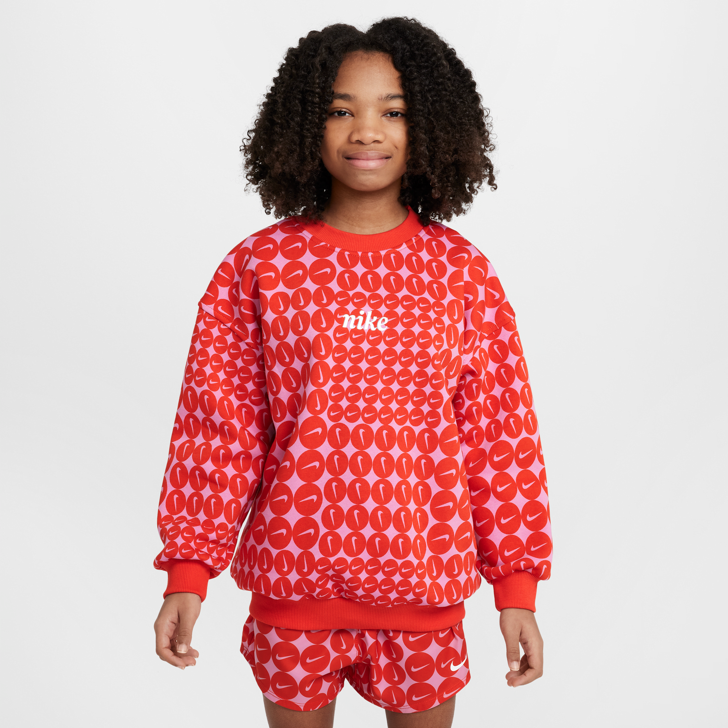 Nike Club Fleece oversized sweatshirt met ronde hals voor meisjes - Rood