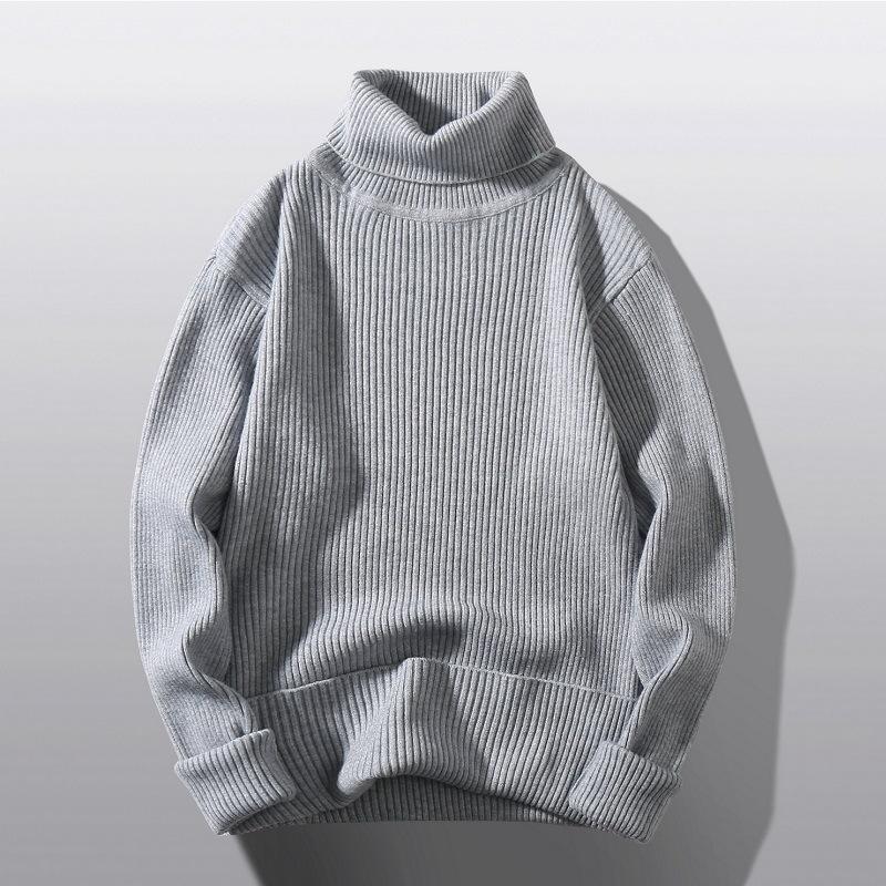 YIKX Fashion Herfst Winter Coltrui Truien voor Heren Mode Slim Fit Warm Breien Truien Heren Solid Casual Coltrui XL grijs