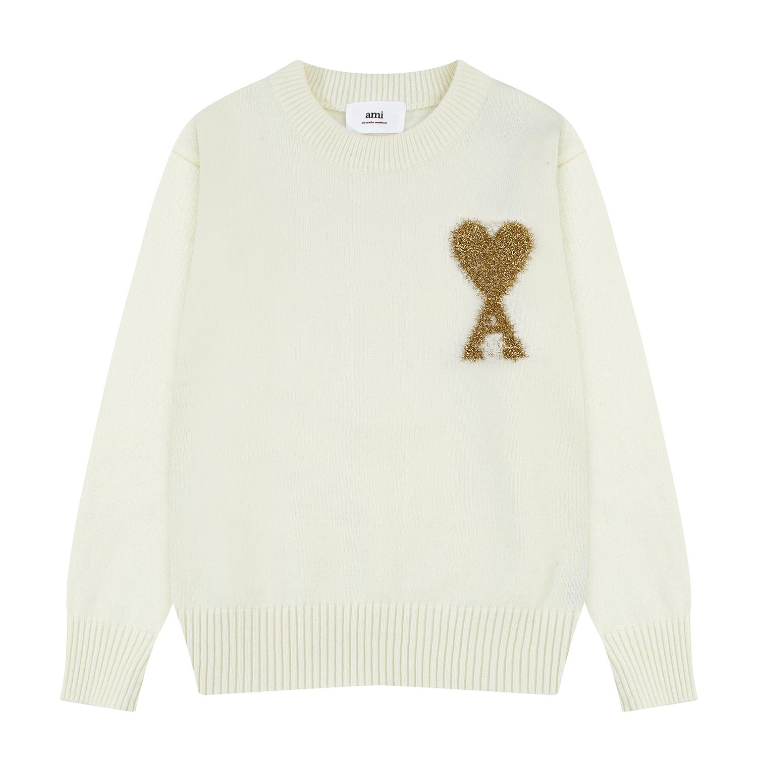 AMI New Autumn and Winter Silver Love Alpaca Wool Blend Soft and Sticky Knit Couple's Round Neck Sweater S