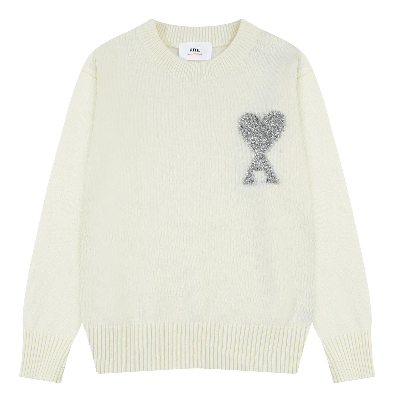 AMI New Autumn and Winter Silver Love Alpaca Wool Blend Soft and Sticky Knit Couple's Round Neck Sweater S
