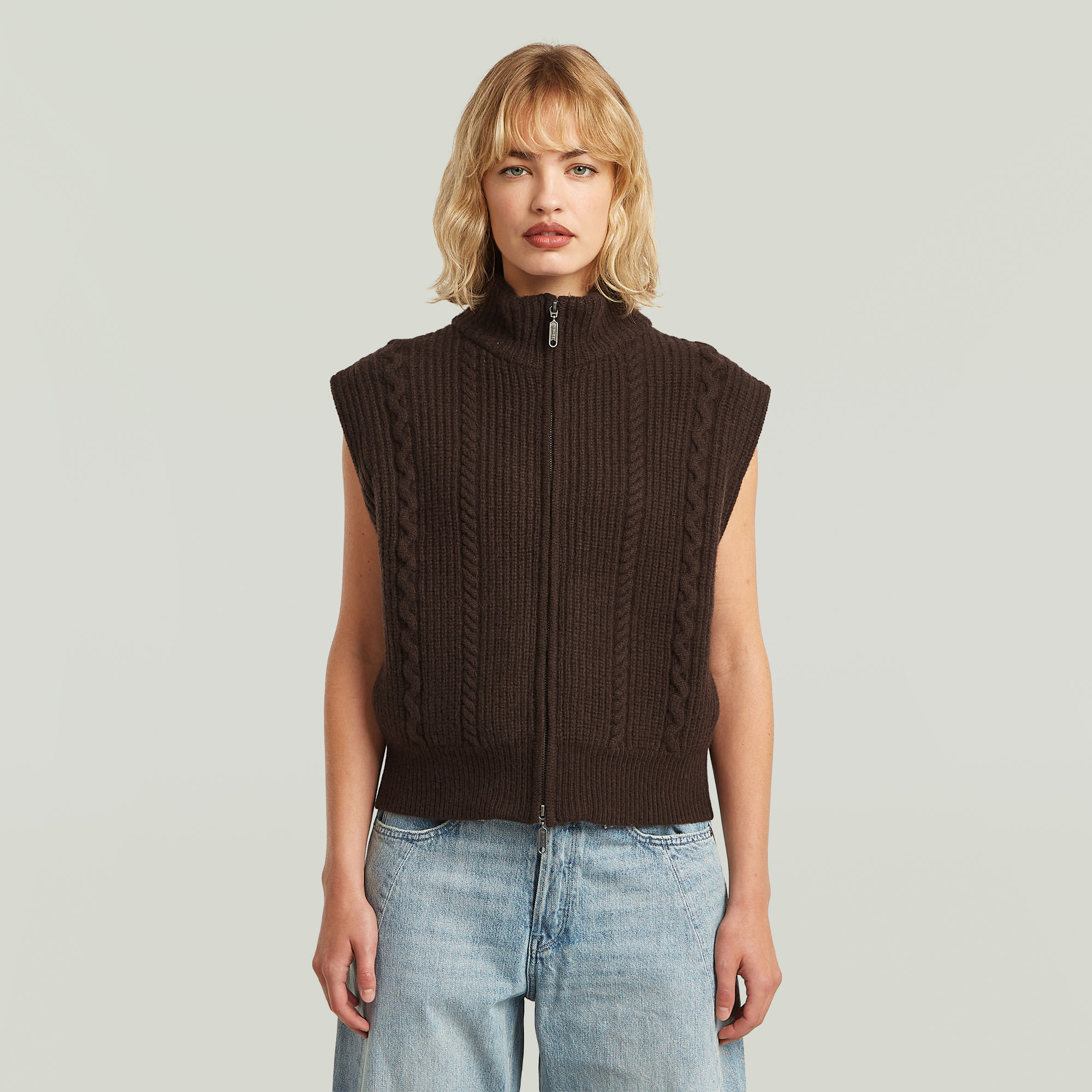 G-Star RAW Cable Full Zip Gebreid Vest - Bruin - Dames