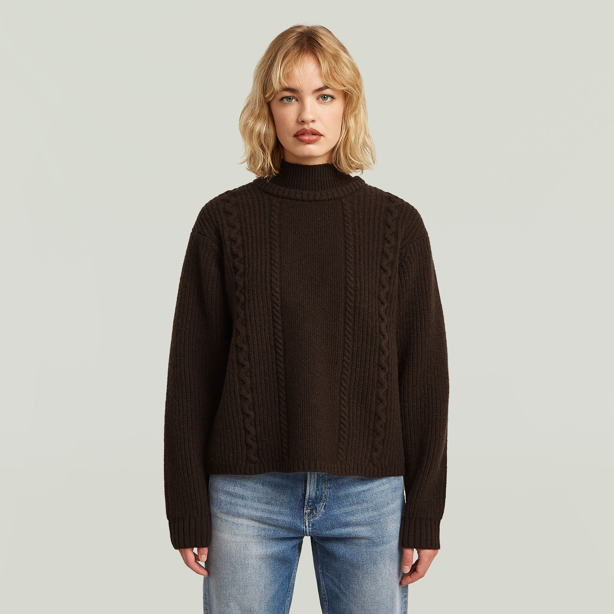 G-Star RAW Cable Double Collar Gebreide Trui - Bruin - Dames