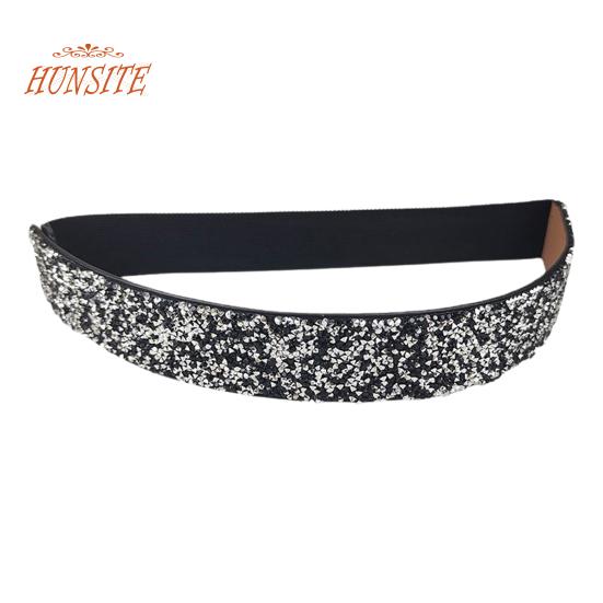 Snug Home Damesriem Verstelbare elastische band Glanzende strass Brede antislipkleding Bijpassende anti-break Strakke taille Jurk Tailleband Kledingaccessoire zwart