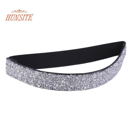 Snug Home Damesriem Verstelbare elastische band Glanzende strass Brede antislipkleding Bijpassende anti-break Strakke taille Jurk Tailleband Kledingaccessoire zilver witte kleur