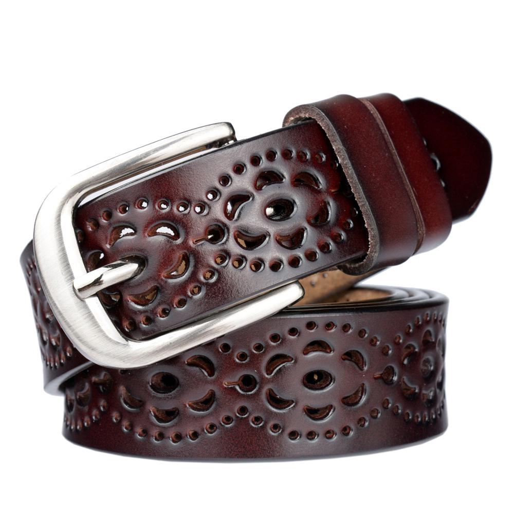 Fashion bag01 Mode dames echte koeienhuid riem persoonlijkheid holle jurk riem decoratie casual echte koeienhuid riem delicate damesriem 115cm koffie