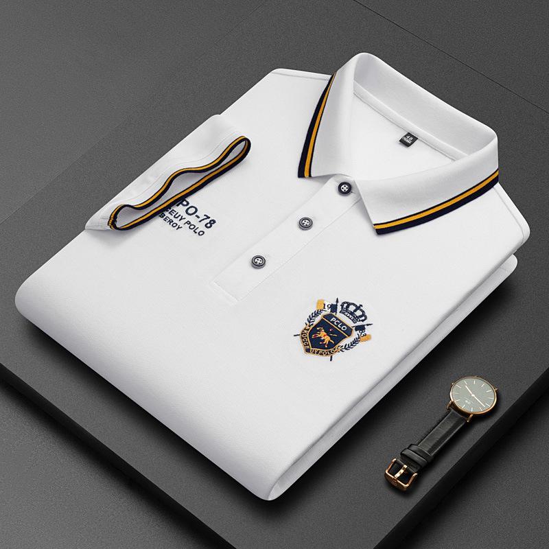 Lucky Black Cat Summer Korean Fashion Men's Shirt Embroidered Lapel Collar Short Sleeves Tops 3XL
