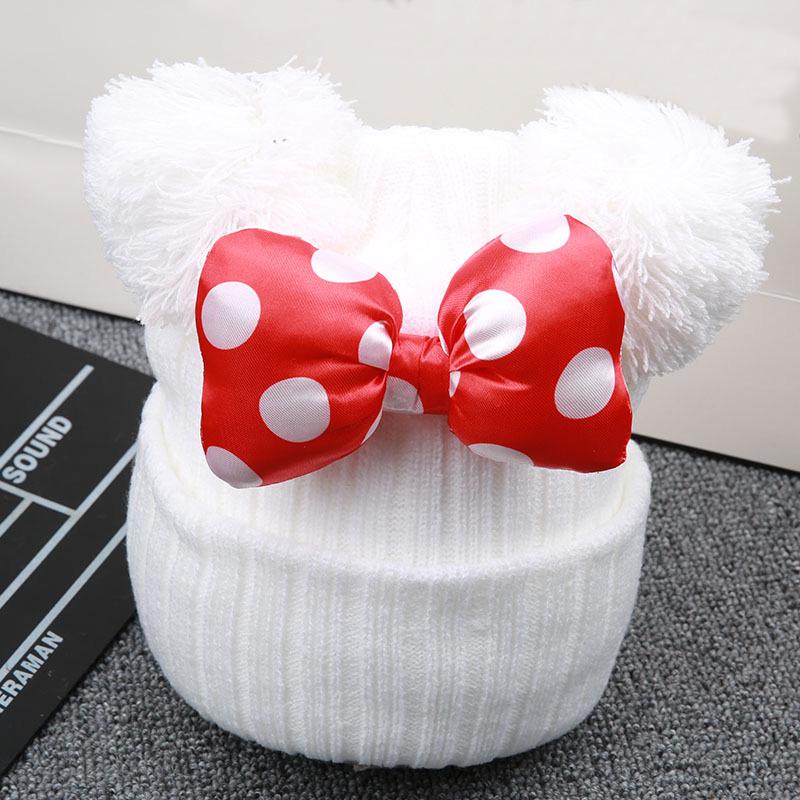 I LOVE DAD Cartoon Grote Strik Babymuts met Twee Pompoms Kindermuts Winter Herfst Gebreide Warme Gehaakte Mutsen wit
