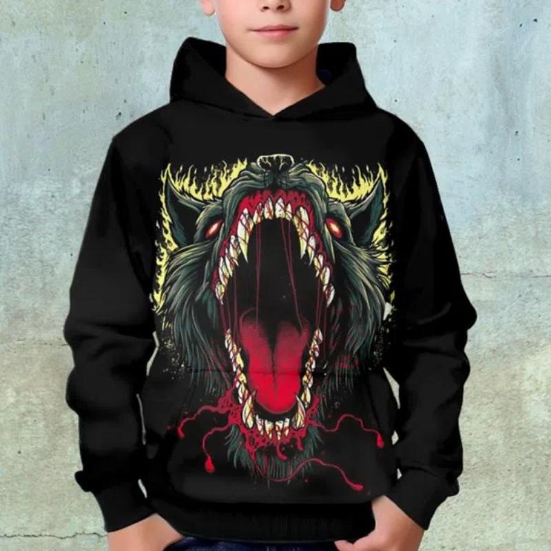 ETST 012 Nieuwe Glowing Face Print Kids Hoodie Unisex Pullover Casual Hooded Lange Mouw Top Meisjes & Jongens Outdoor Kleding Voor Lente Herfst 100CM