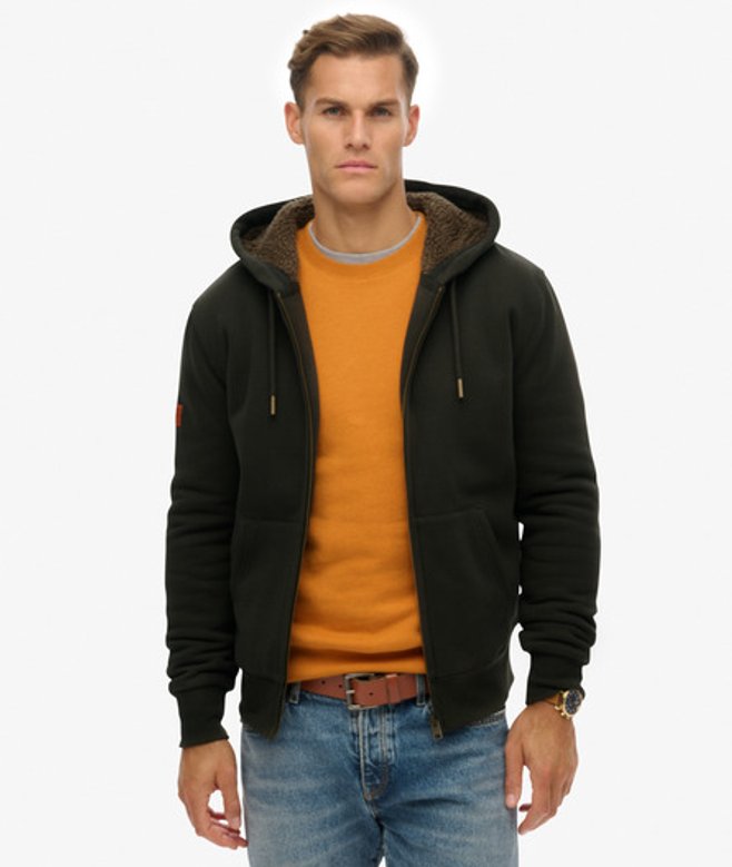 Superdry Hoodie met Borgvoering en Rits Green