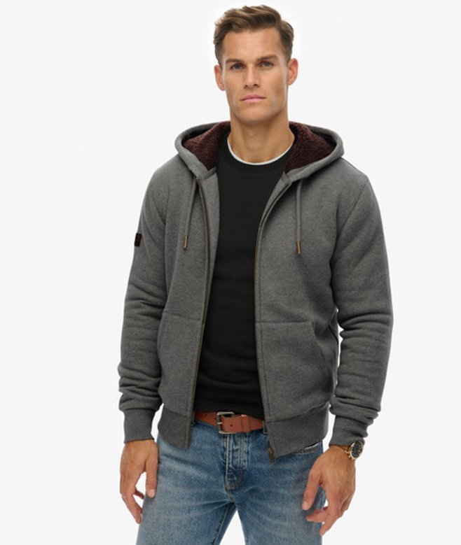 Superdry Hoodie met Borgvoering en Rits Grey
