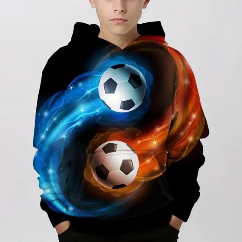 ETST 012 Kindermode Voetbal 3D Geprint Jongens Casual Capuchon Pullover Sweatshirt Voor Lente Herfst Kinder Tops Kleding 140CM