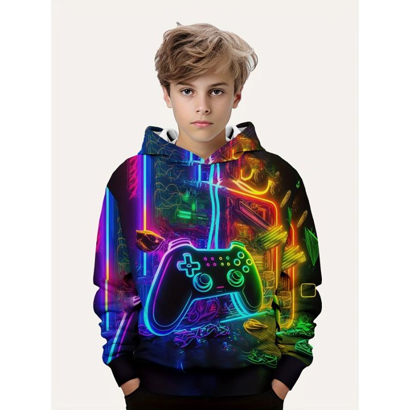 Xuhaijian02 Kids Clothes Boys Hoodies Long Sleeve 3D Gamepad Print Children Spring Fall Clothes Casual Outdoor Stylish Boy Girl Clothes Tops 110