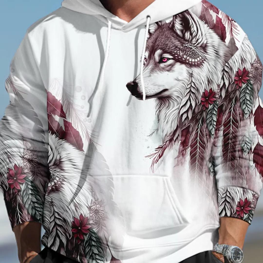 ETST 011 Wolf Grafisch Heren 3D Print Pullover Streetwear Hoodies Donkergroen Groen Lange Mouw Capuchon Print Lente & Herfst Designer XL