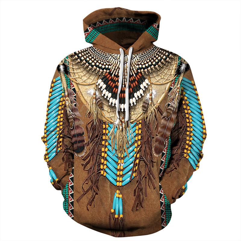 ETST 011 Indiase Boheemse Europese en Amerikaanse modeliefhebbers Hoodie Heren Losse grote maat 3D-geprinte herenhoodie past bij alles 2XL