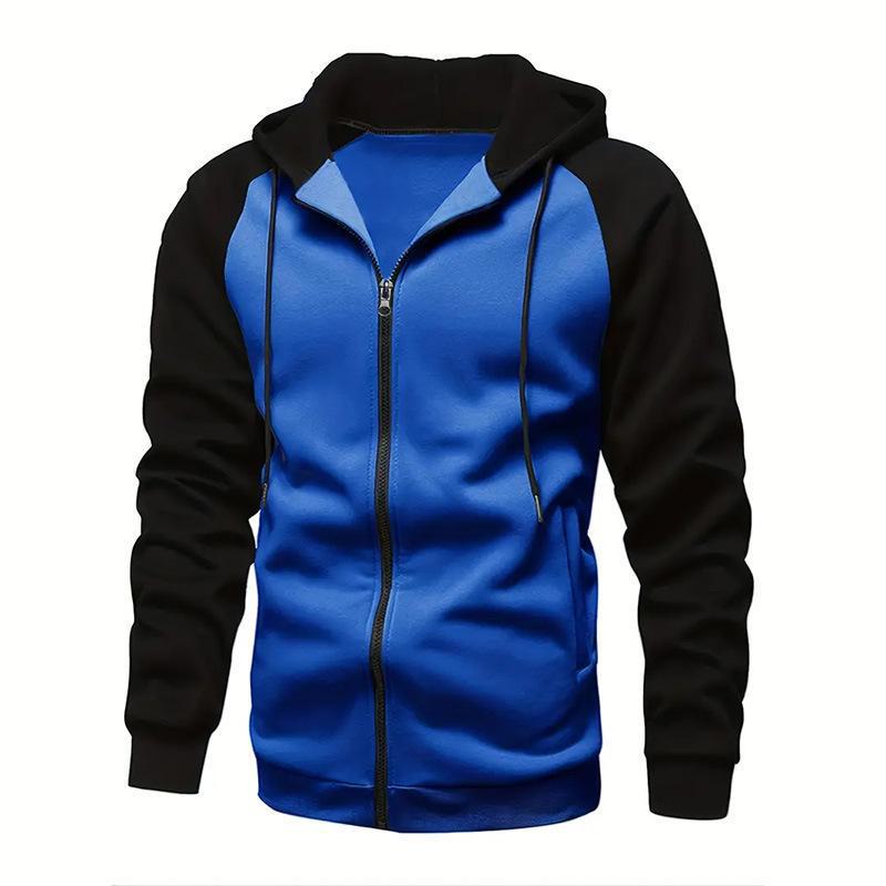 Get one Heren Casual Capuchon Rits Cardigan Trui 2024 Herfst/Winter Collectie, Plus Fluwelen Voering voor Extra Warmte M zwart/koningsblauwe kleur