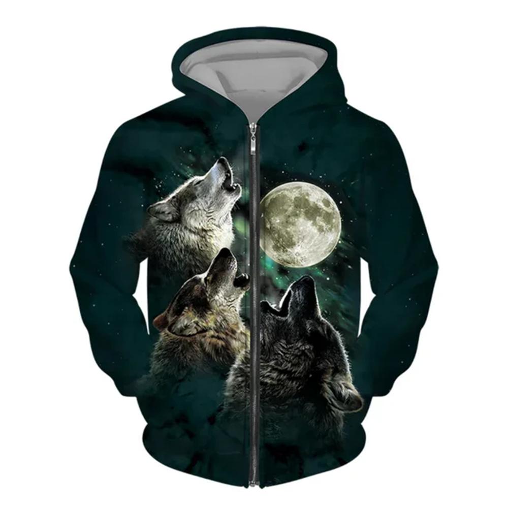ETST0013 Heren hoodie met rits Wolf 3D-geprinte hoodie met rits heren trui mode casual trui straat Harajuku Kleding Lente en herfst 4XL