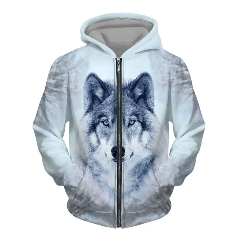 ETST0013 Heren hoodie met rits Wolf 3D-geprinte hoodie met rits heren trui mode casual trui straat Harajuku Kleding Lente en herfst S