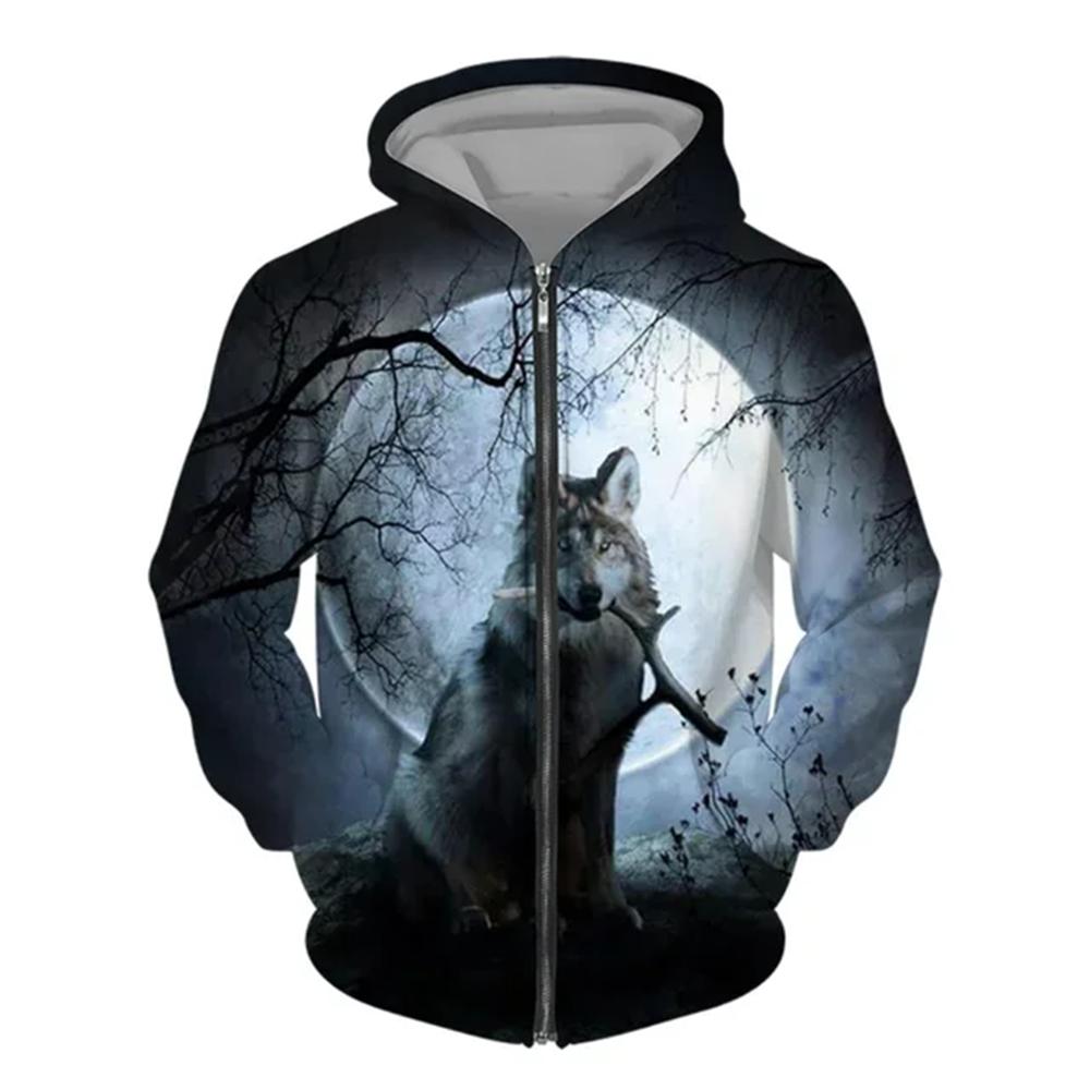 ETST0013 Heren hoodie met rits Wolf 3D-geprinte hoodie met rits heren trui mode casual trui straat Harajuku Kleding Lente en herfst 6XL