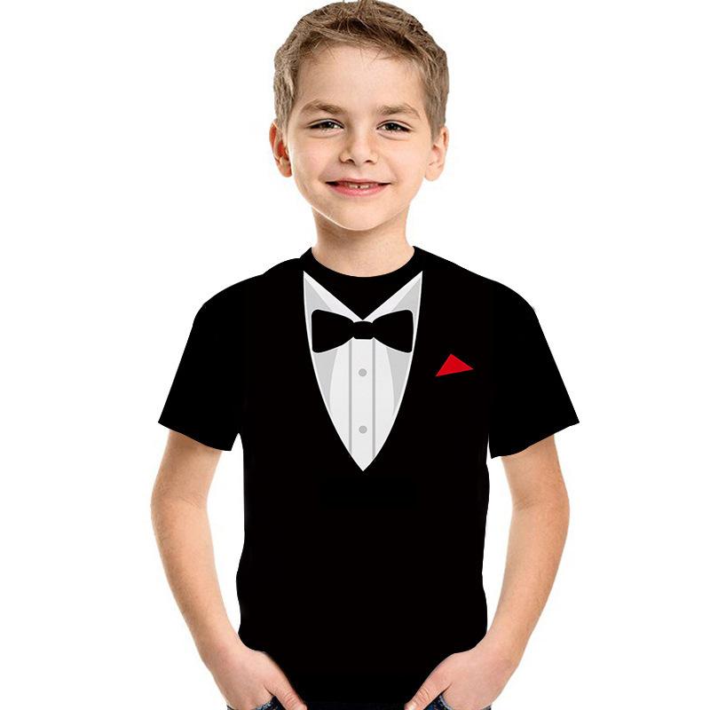 HerSight Faux Formeel Pak Jongens Meisjes Tee Korte Mouw Zomer Grappige Kinderen Shirt 3D Kinderen Zwarte T-shirts Party Bedrukte Kleding 100