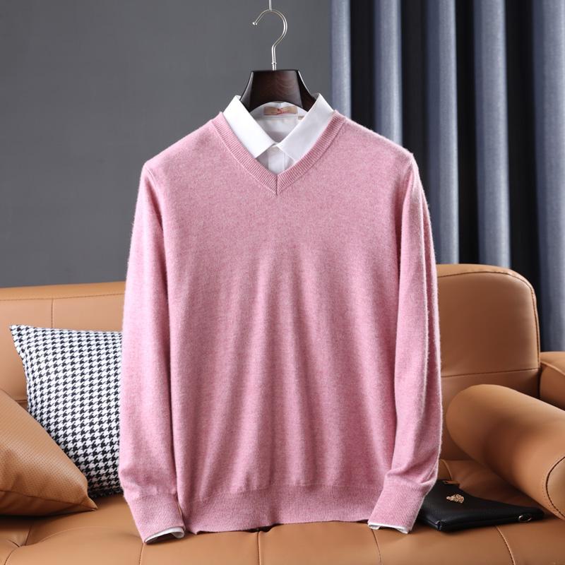 MIO-Fashion Heren Trui 100% Wol Winter Brei Pullover Herfst Trui Man Kasjmier Truien Gebreide Top Lange Mouw 3XL roze