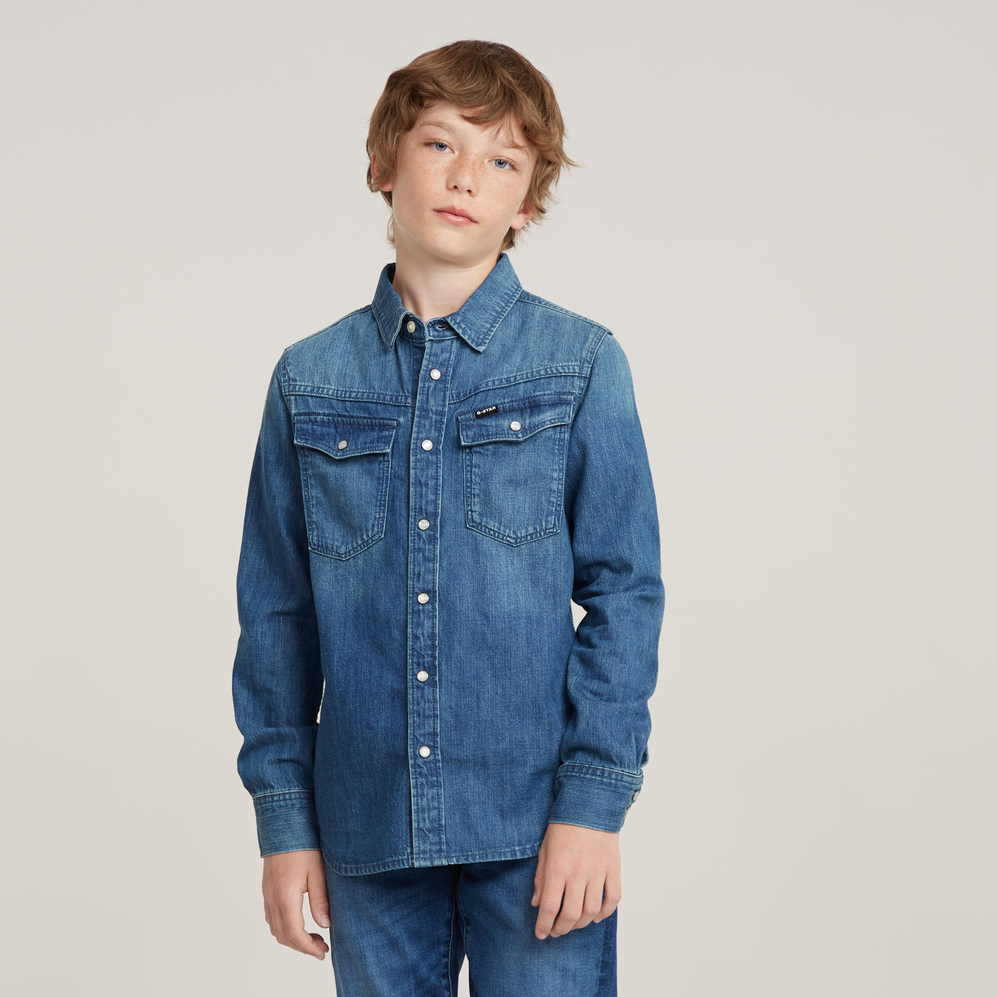 G-Star RAW Kids Unisex 3301 Boys Shirt - Midden blauw - jongens