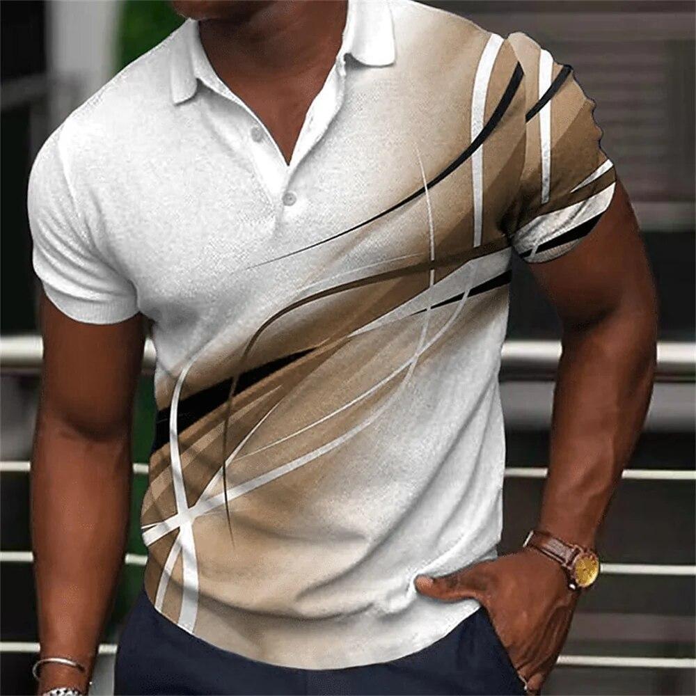 Nihao Mode Heren Polo Shirt Gradiëntlijn Zomer Korte Mouw T-shirts Casual Dagelijks Revers Tops Tees Gestreepte T-shirt Voor man Kleding XL