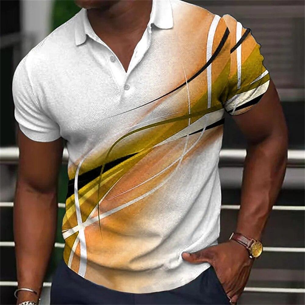 Nihao Mode Heren Polo Shirt Gradiëntlijn Zomer Korte Mouw T-shirts Casual Dagelijks Revers Tops Tees Gestreepte T-shirt Voor man Kleding XL