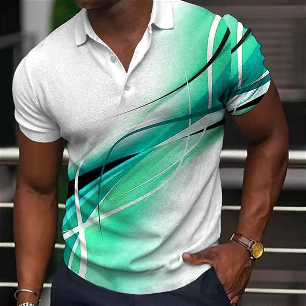 Nihao Mode Heren Polo Shirt Gradiëntlijn Zomer Korte Mouw T-shirts Casual Dagelijks Revers Tops Tees Gestreepte T-shirt Voor man Kleding 2XL