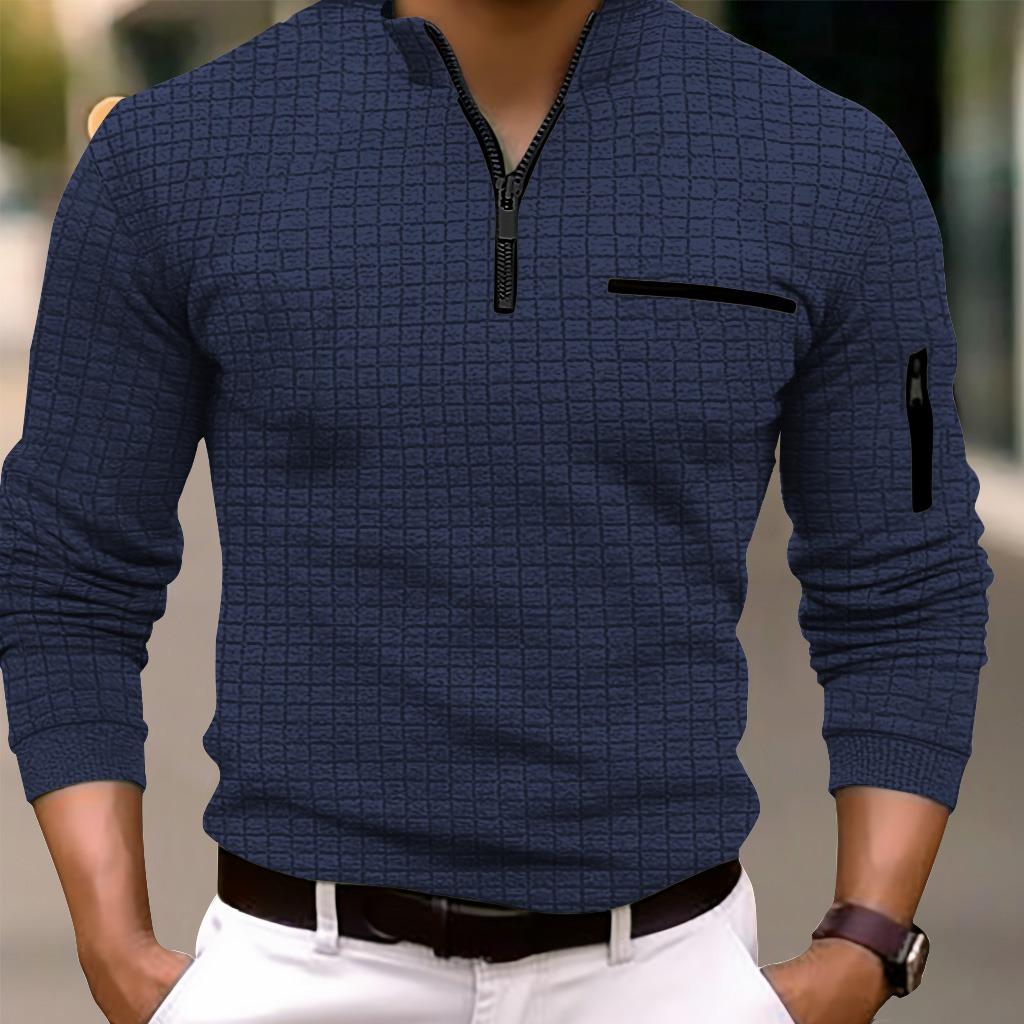 Zorioneko Heren Lente en Herfst Mode Casual T-shirt Heren Checkerboard Geruit POLO Shirt Mouw Rits Sport Polo Shirt 2XL