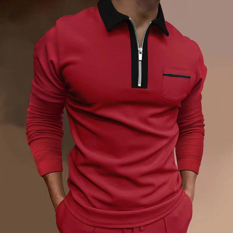 Fashion human Nieuwe heren revers mode Slim pocket rits lange mouwen heren T-shirt POLO shirt tops XXXL