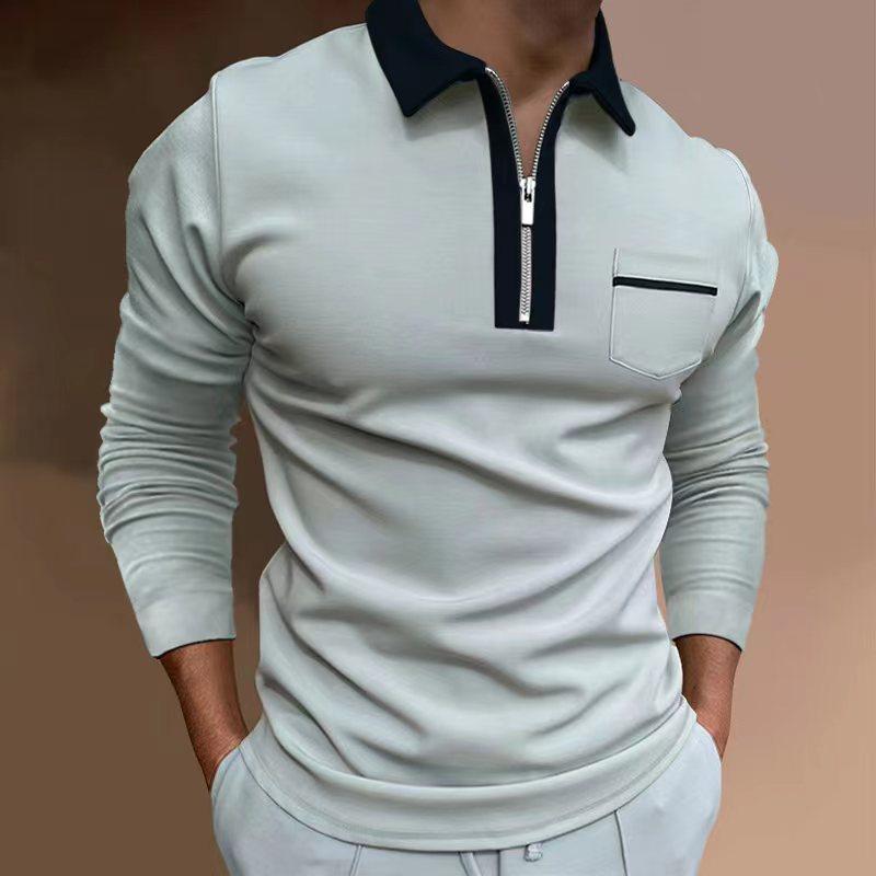 Fashion human Nieuwe heren revers mode Slim pocket rits lange mouwen heren T-shirt POLO shirt tops M
