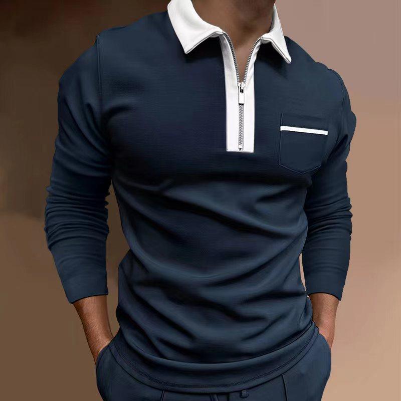 Fashion human Nieuwe heren revers mode Slim pocket rits lange mouwen heren T-shirt POLO shirt tops XXXL