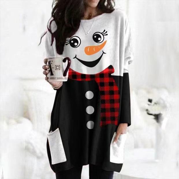 Get one Sneeuwman Print T-shirtjurk met lange mouwen voor herfst/winter 2023 XXL
