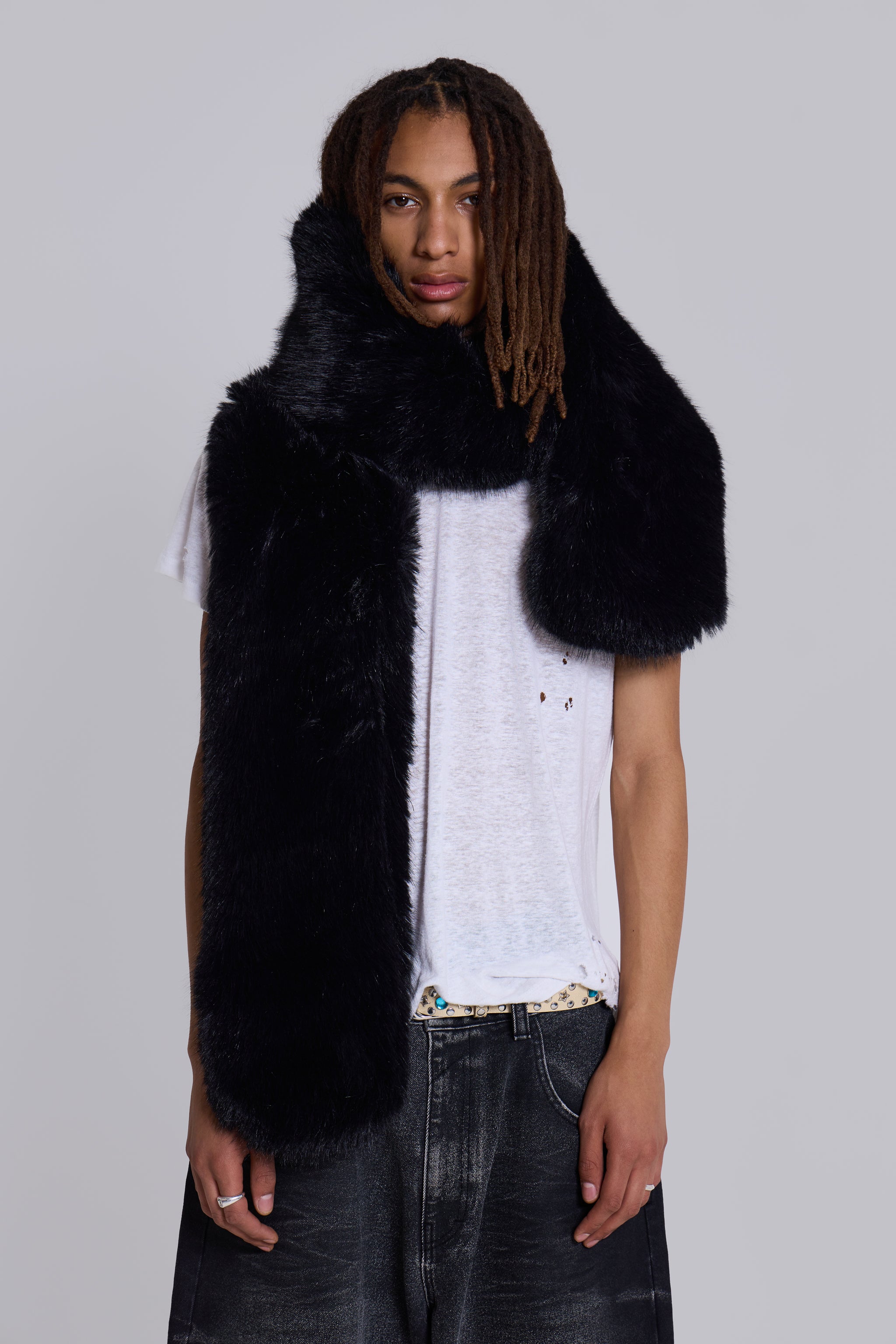 Jaded Man Black Cara Faux Fur Scarf