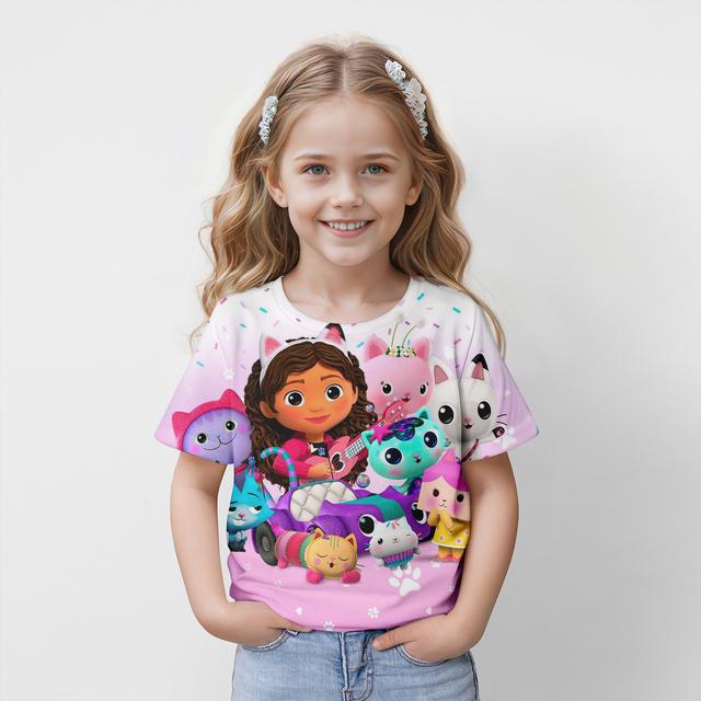 Xuhaijian02 Gabby's Dollhouse Zomer Kinder T-shirt 3d Geprint Meisjesmode Schattig Kind Feest Trend Verjaardag Jongen Cartoon Casual Populair 120