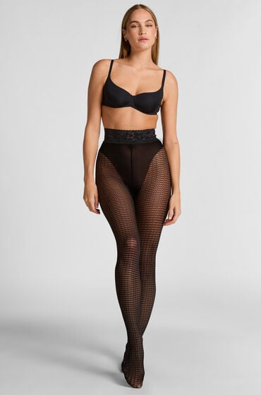 Hunkemöller Panty 15 Denier Graphic Mesh Zwart
