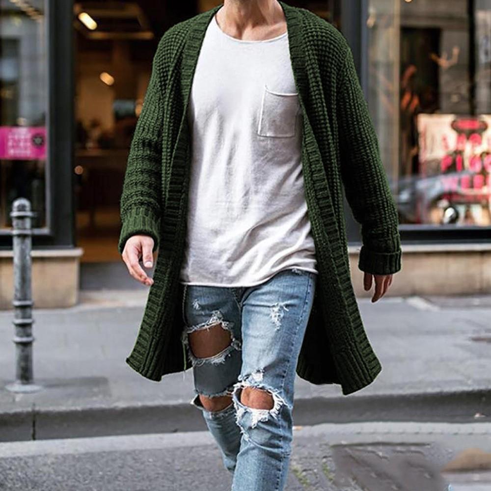 Timoduizhang Heren Lange Stijl Herfst En Winter Losse Gebreide Cardigan Lange Mouw Trui Heren Tops M