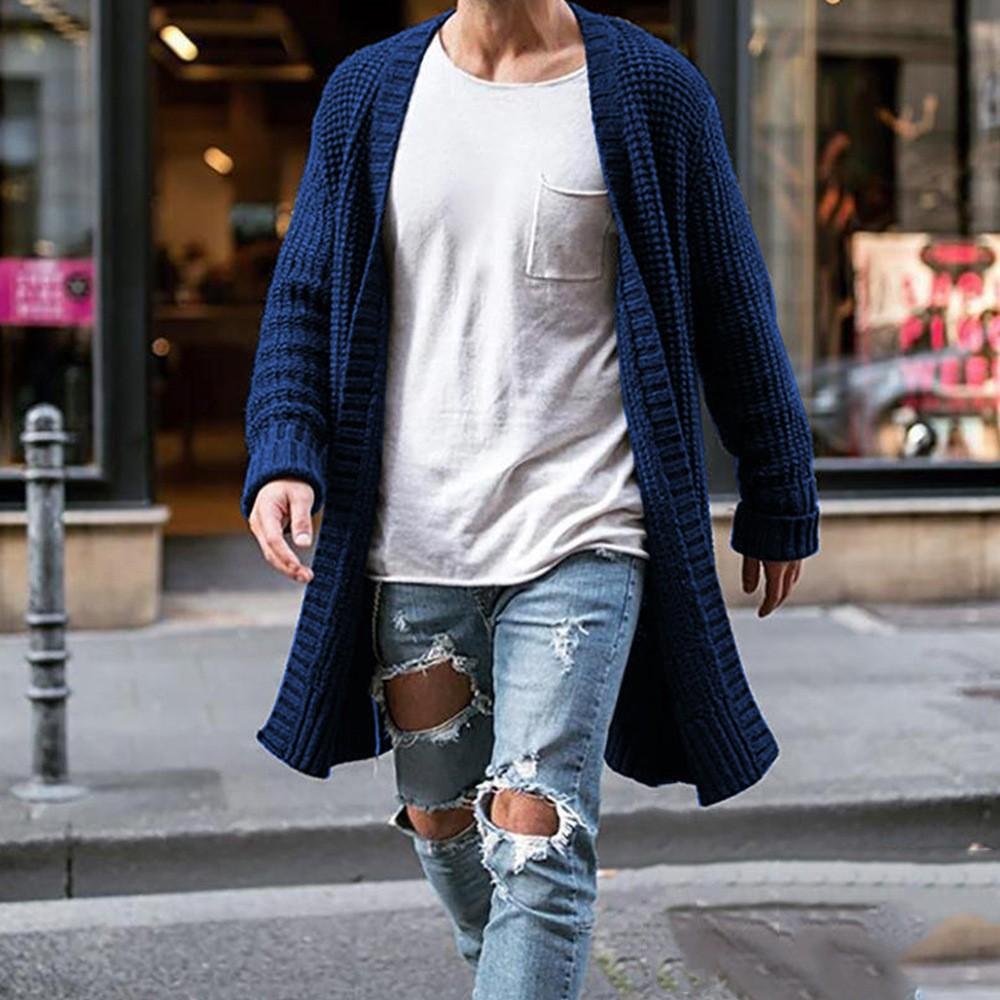 Timoduizhang Heren Lange Stijl Herfst En Winter Losse Gebreide Cardigan Lange Mouw Trui Heren Tops M